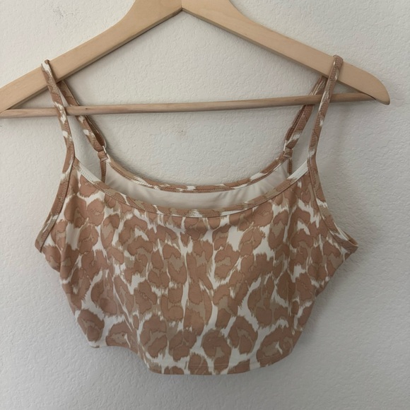 Aerie Leopard Print Bikini Top Bando Scoop Neutral Beige SZ M - Picture 2 of 4